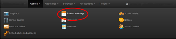 Parents eve booking page